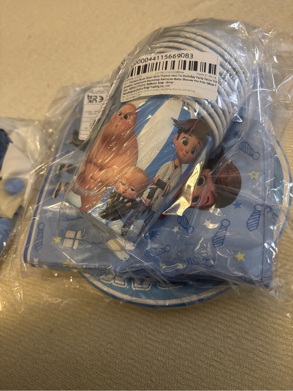 Blue Themed Baby Boss Party Paper Cups & Napkins Set